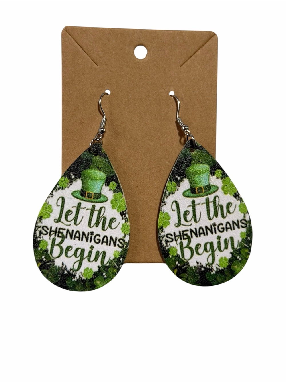 Let the Shenanigans Begin Green St. Patrick's Day Teardrop Earrings